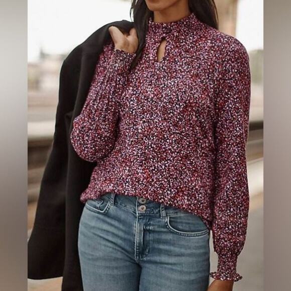 J. Jill Tops - J. Jill Cowlneck Floral Smocked Blouse Long Sleeve  Top Sz XL